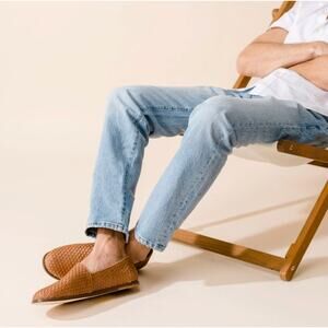 New Nisolo Mens Alejandro Slip On Woven brown leather shoes
